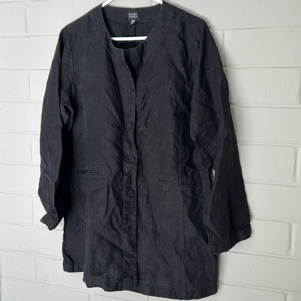 Eileen Fisher Irish linen black button down shirt